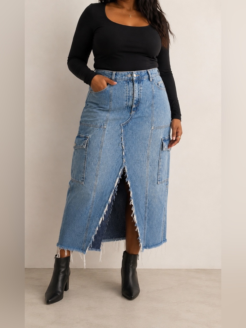 Lauren Ralph Lauren Women’s 12 Distressed Denim Maxi Skirt Cargo Western Y2K